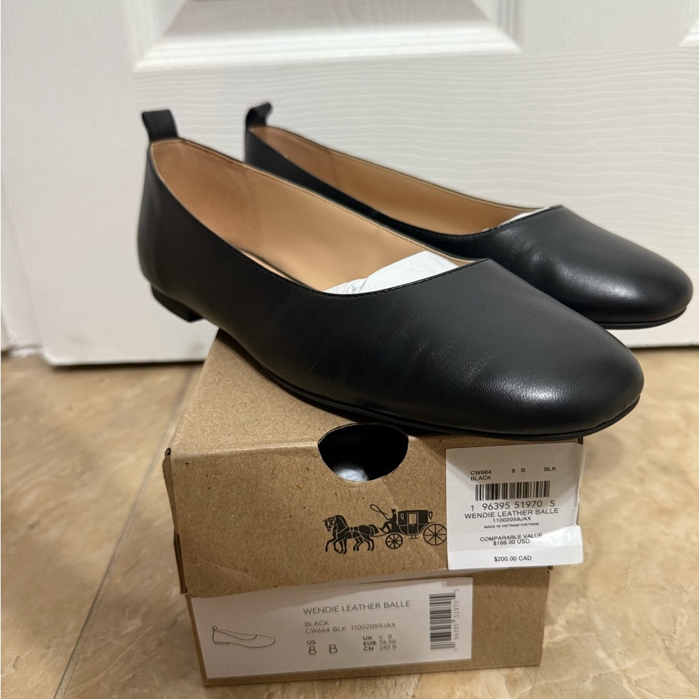 Coach Wendie Black Leather Balle Flats
